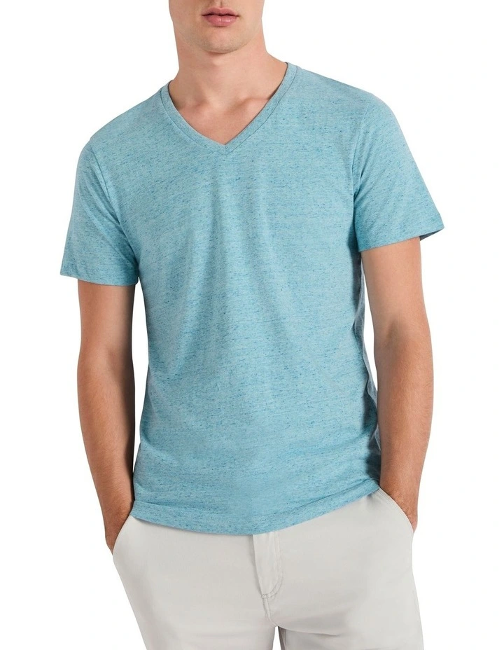 Arnie V Neck Tee in Poolside Marle image 2