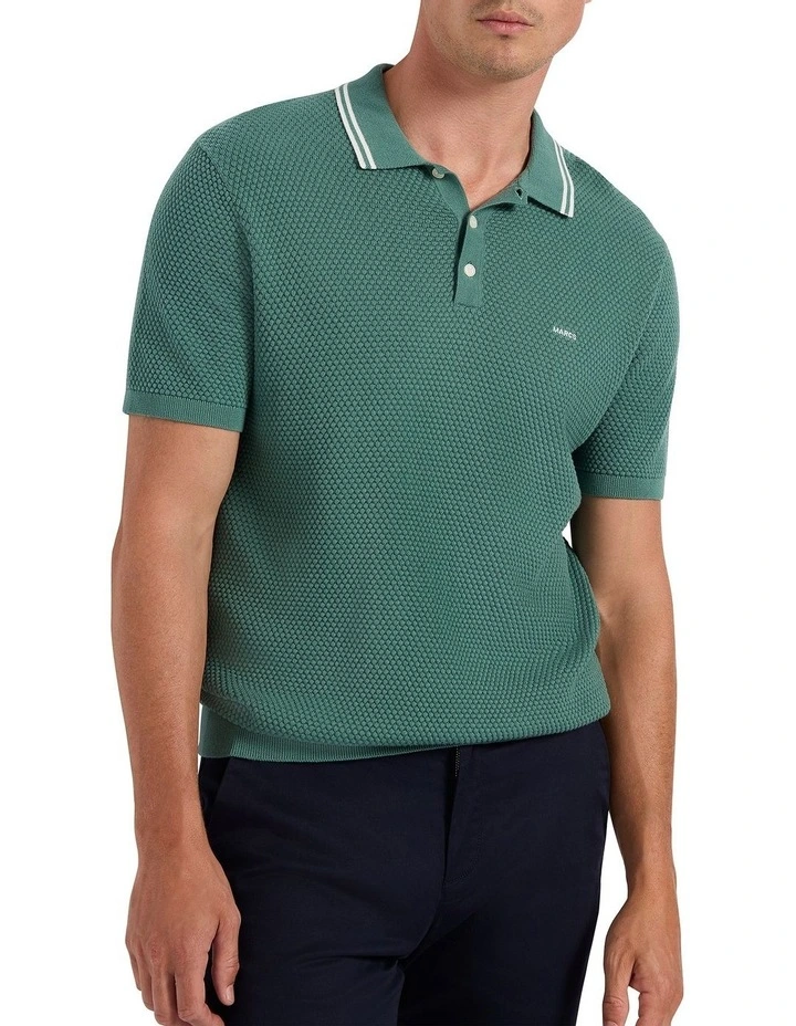 Luca Knit Polo Shirt in Sea Pine image 1
