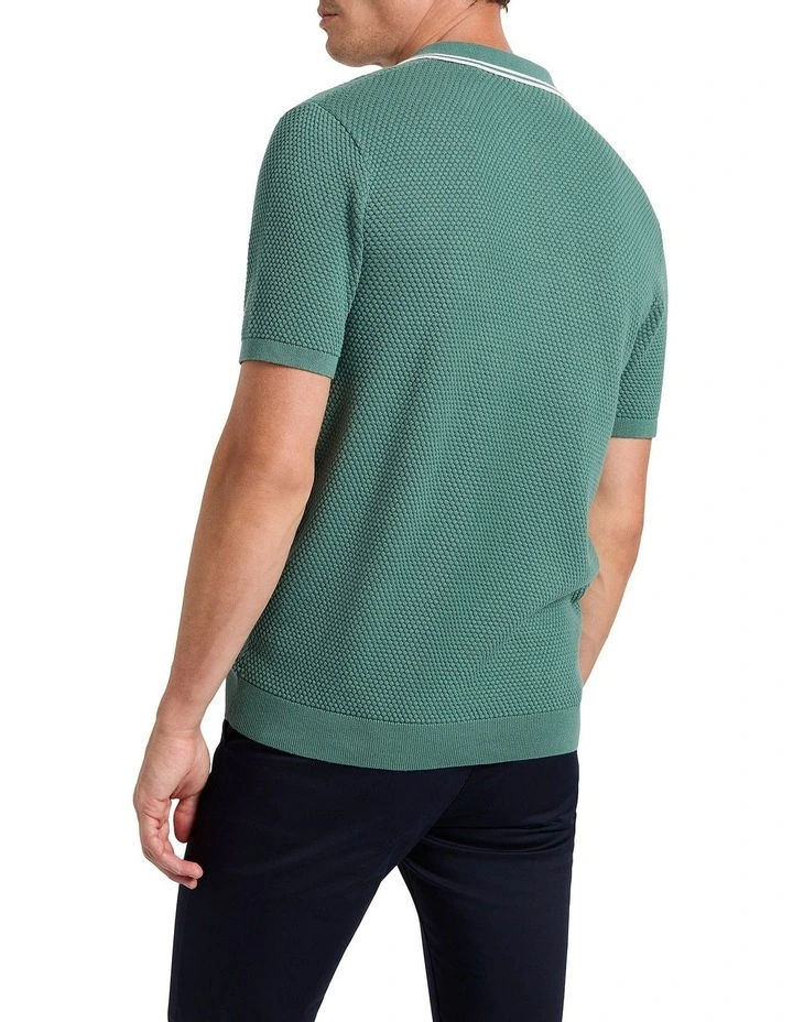 Luca Knit Polo Shirt in Sea Pine image 3