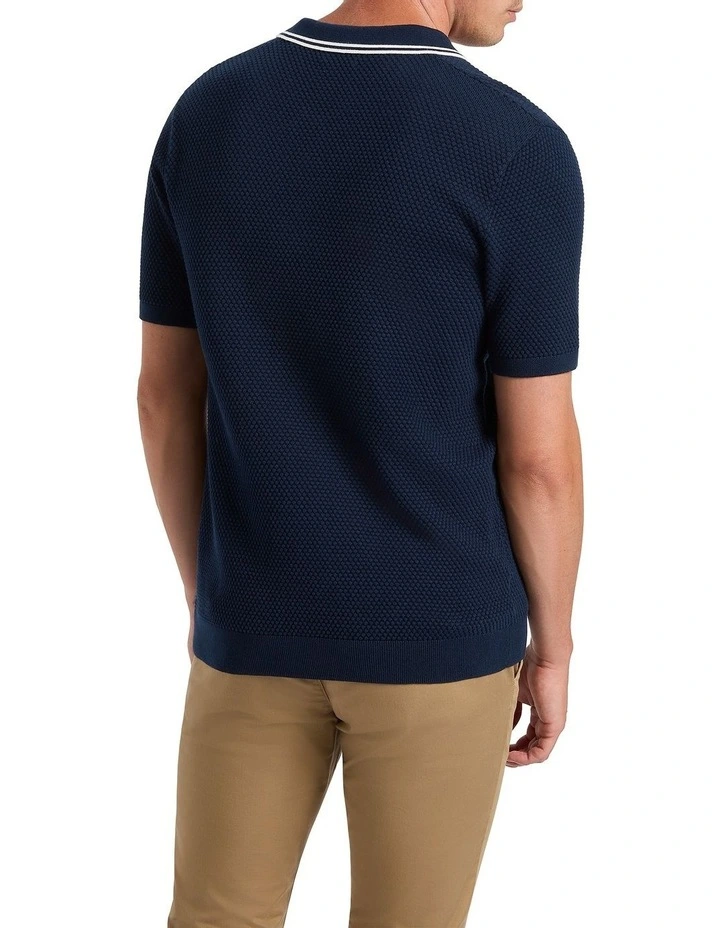 Luca Knit Polo Shirt in Navy image 3