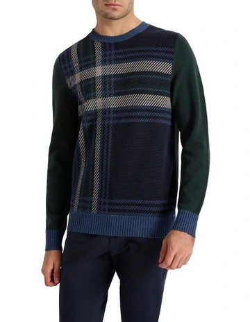 Dae Merino Check Knit Sweater in Green Check