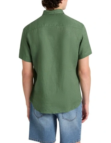 Felix Short Sleeve Linen Shirt in Green