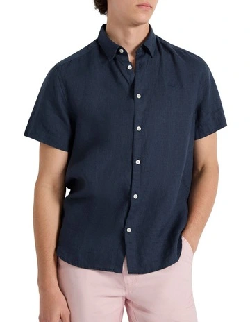 Felix Short Sleeve Linen Shirt in Ink