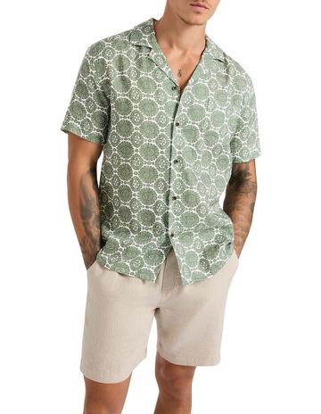 Tribal Linen Shirt in Green Multi