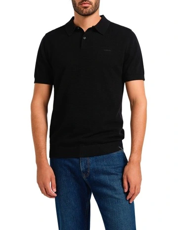 Noah Textured Knit Polo in Black