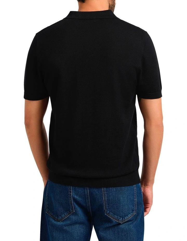 Noah Textured Knit Polo in Black image 2