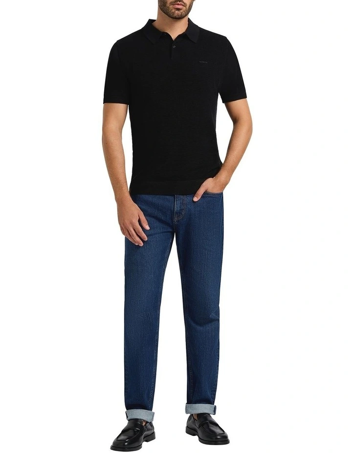 Noah Textured Knit Polo in Black image 3