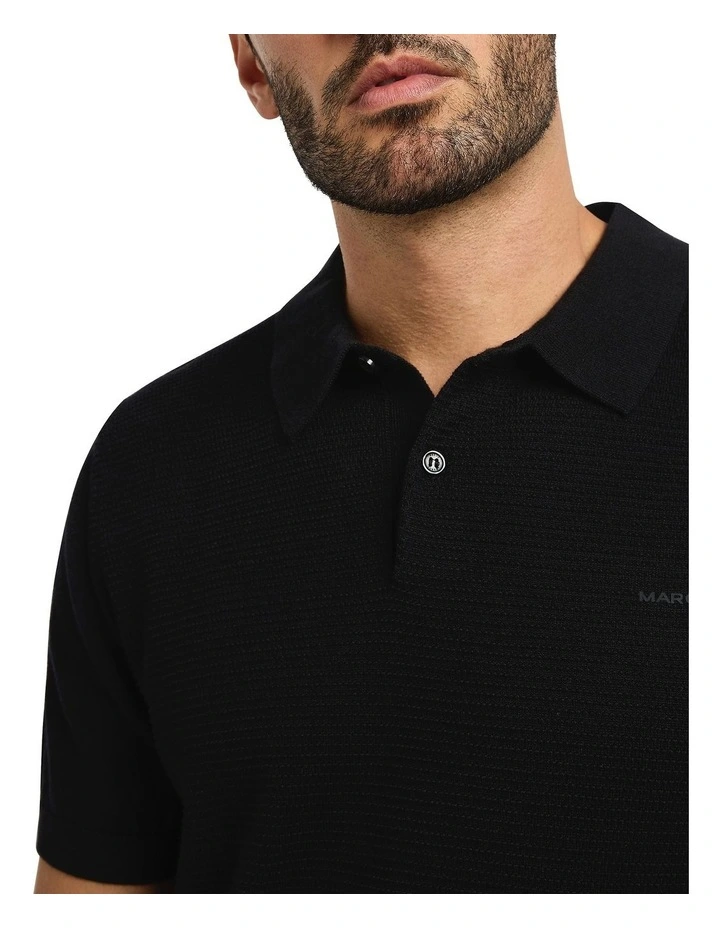 Noah Textured Knit Polo in Black image 4