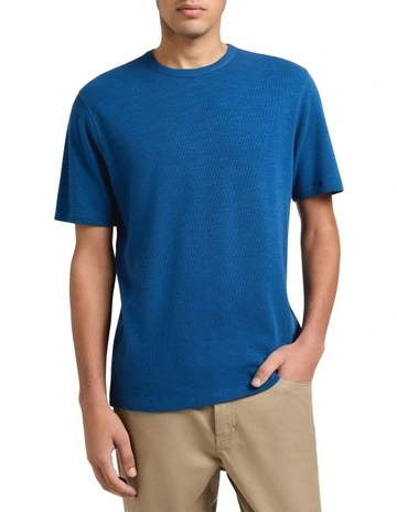Austin Cotton Waffle Tee in Peony Navy