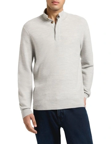 Benny Button Neck Merino Knit in Silver