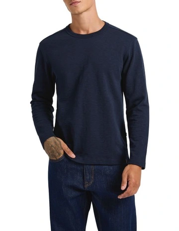 Buffalo Cotton Slub Top in Navy