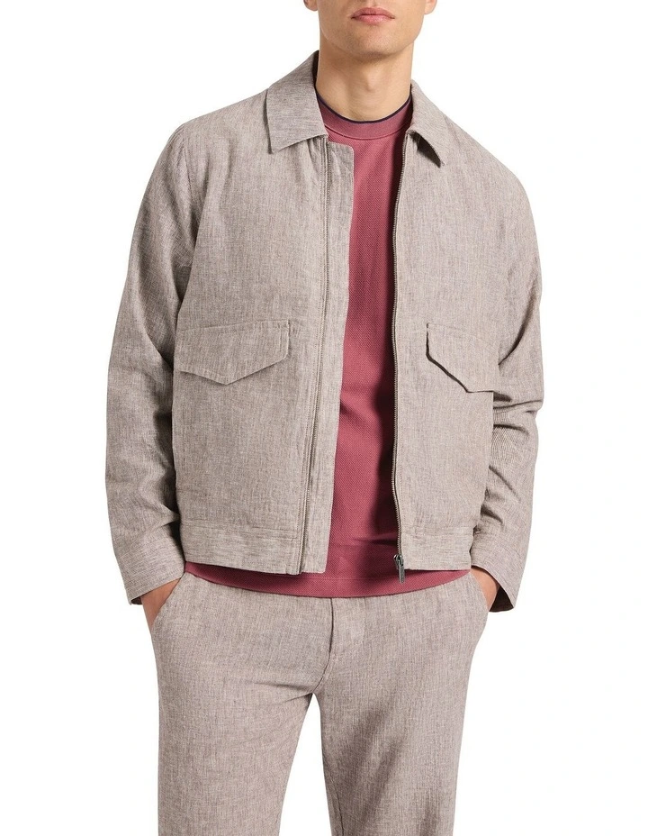 Tobias Linen Stripe Jacket in Brown image 2