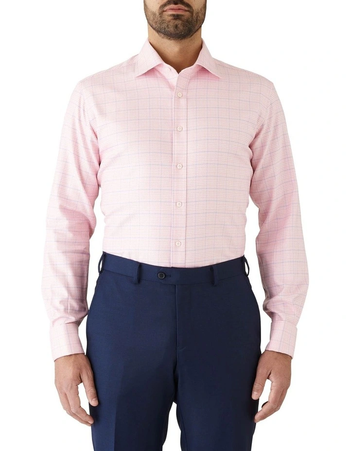 Tailored Fit Turbina Check French Cuff Long Sleeve Shirt Pink image 1