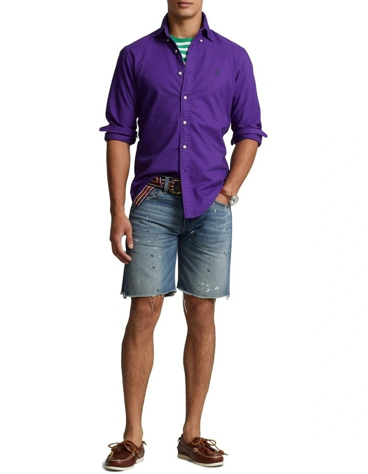 Classic Fit Garment-Dyed Oxford Shirt in Purple image 3