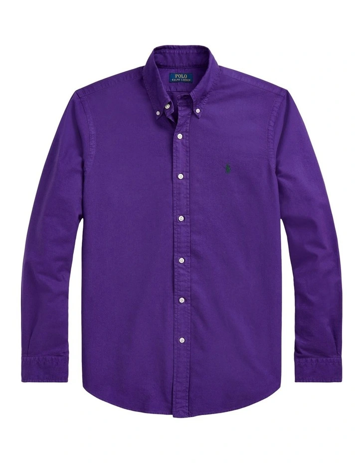 Classic Fit Garment-Dyed Oxford Shirt in Purple image 4
