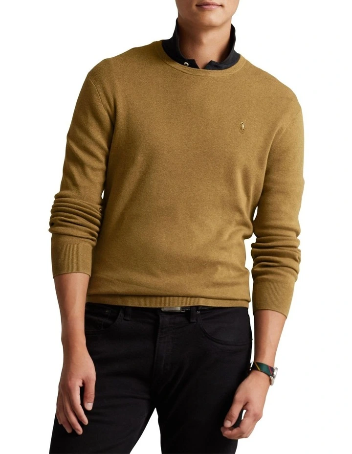 Cotton Crewneck Sweater in Beige image 1