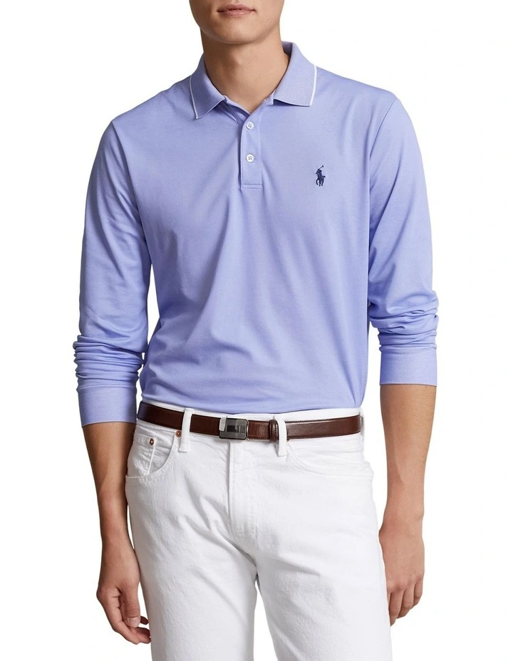 Custom Slim Fit Birdseye Polo Shirt in Blue image 1