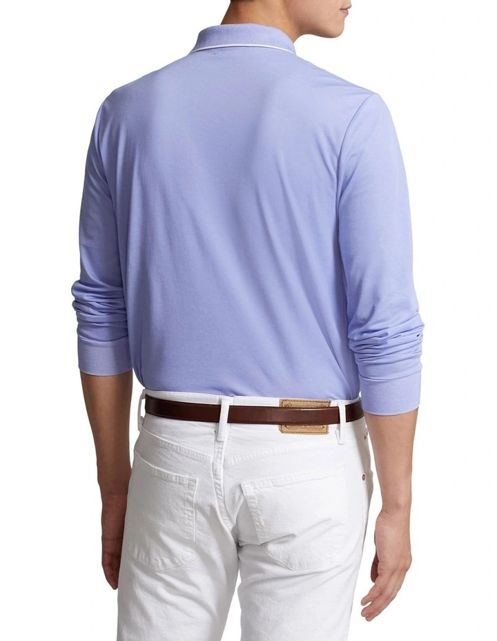 Custom Slim Fit Birdseye Polo Shirt in Blue image 2