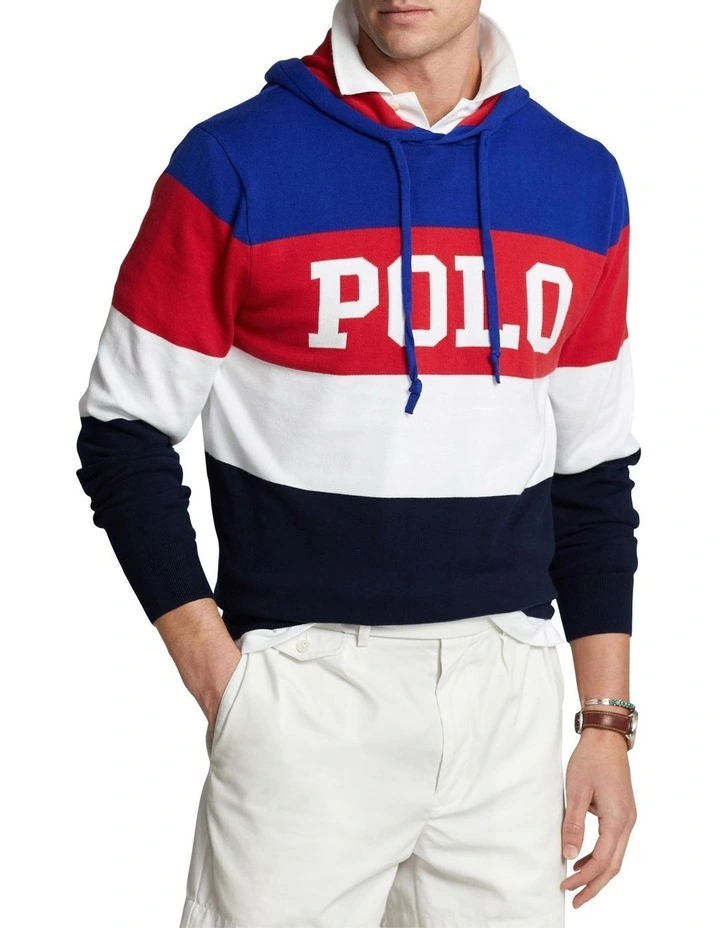 Logo Color-Blocked Cotton Hooded Sweater in Assorted image 1