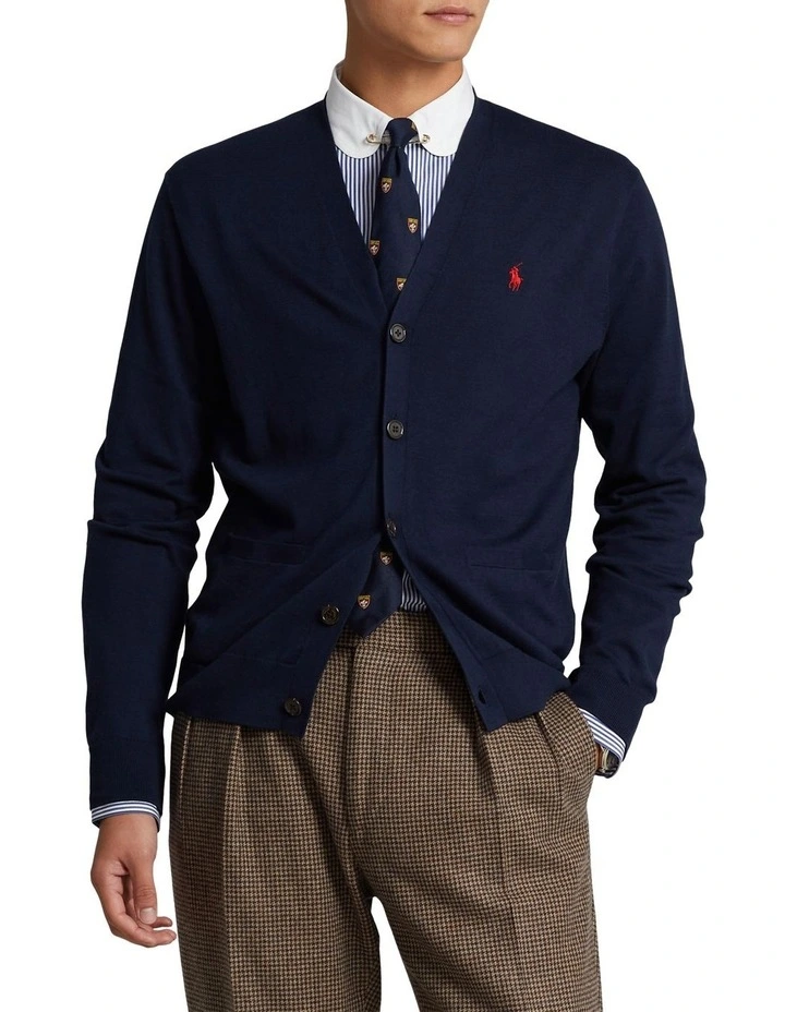 Cotton V-Neck Cardigan in Blue image 1
