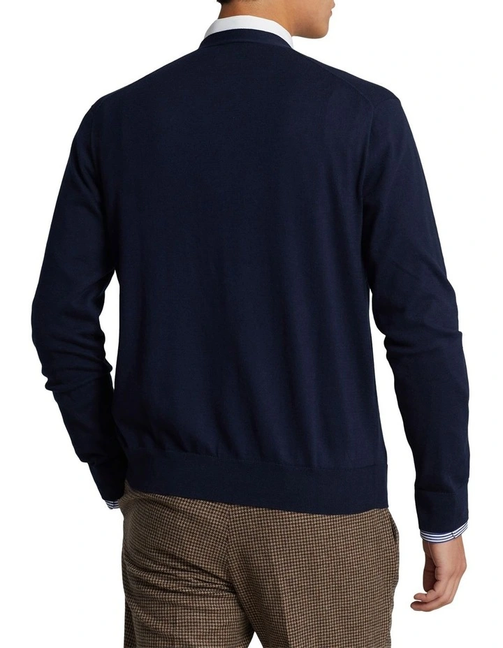 Cotton V-Neck Cardigan in Blue image 2