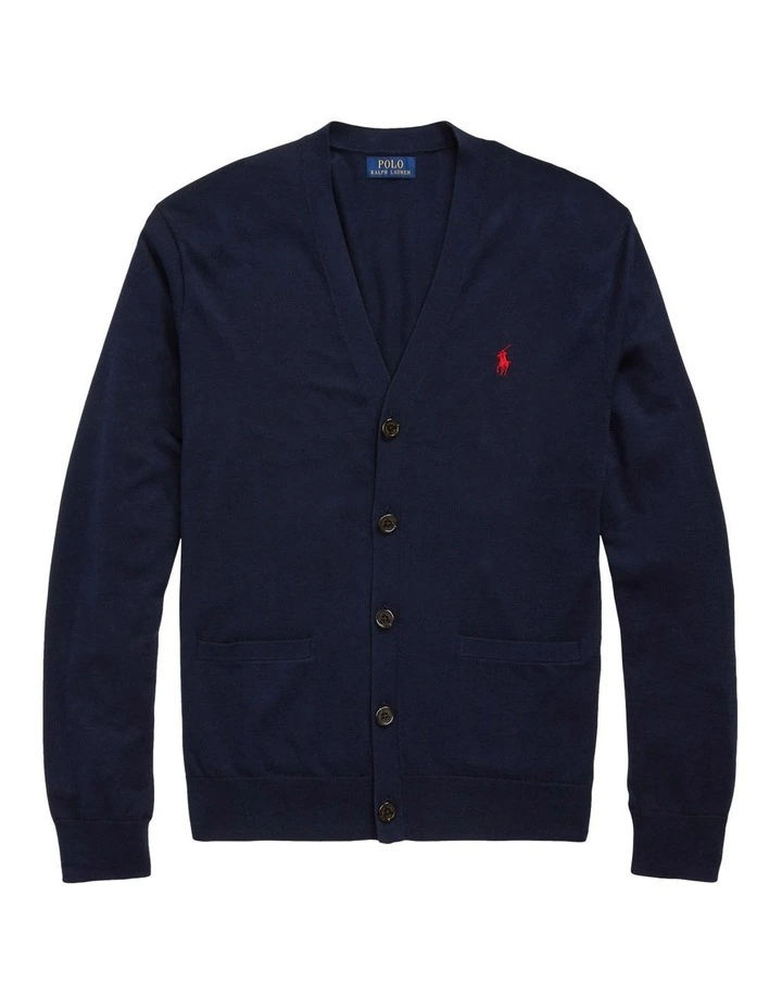 Cotton V-Neck Cardigan in Blue image 4
