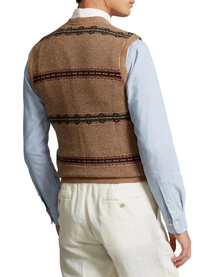 Fair Isle Wool Sweater Vest in Beige image 2