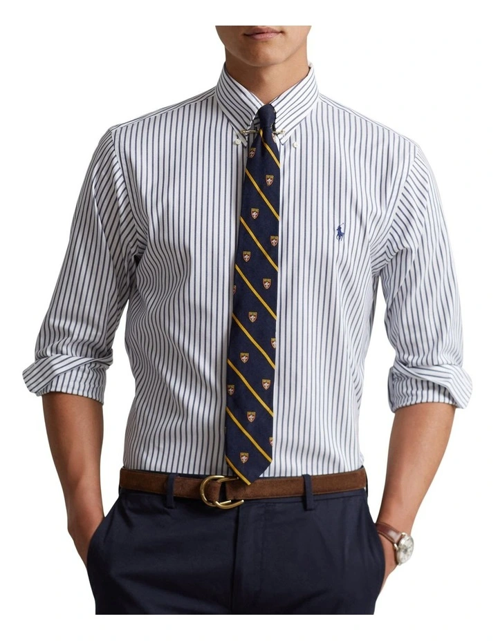 Classic Fit Striped Poplin Shirt in Blue image 1