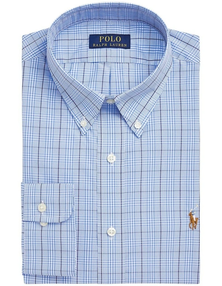 Classic Fit Plaid Performance Shirt in Blue image 1