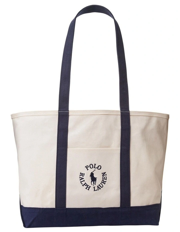 Logo-Embroidered Canvas Tote in Beige image 1