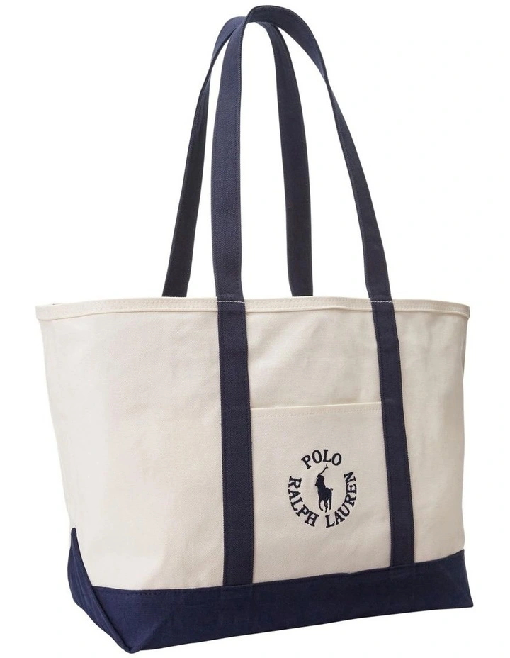 Logo-Embroidered Canvas Tote in Beige image 3