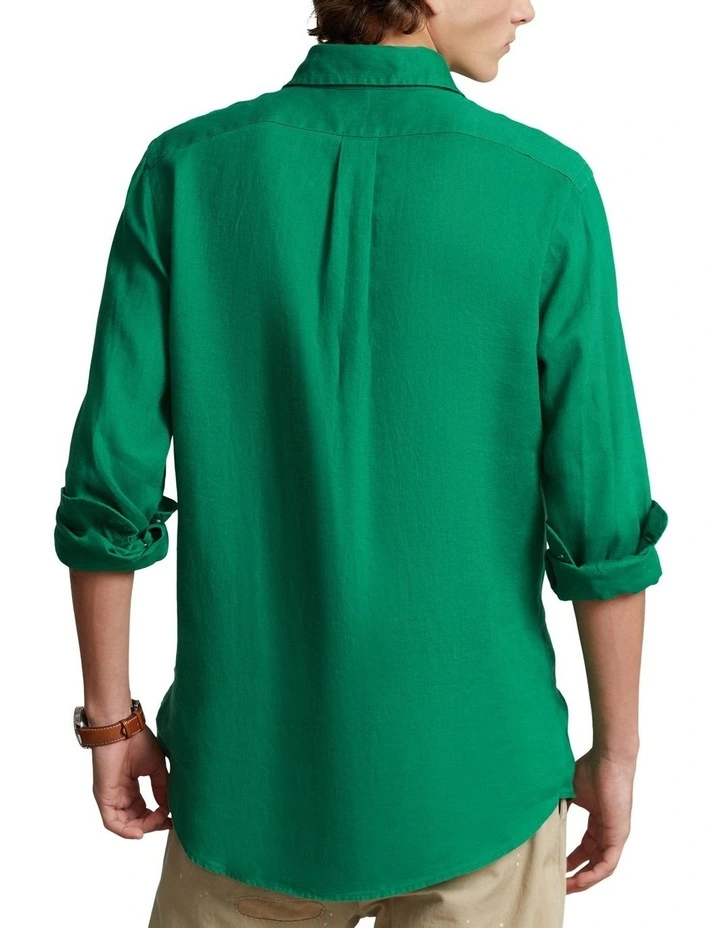 Classic Fit Linen Shirt in Green image 2