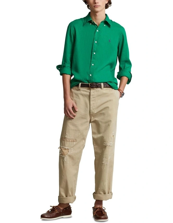 Classic Fit Linen Shirt in Green image 3
