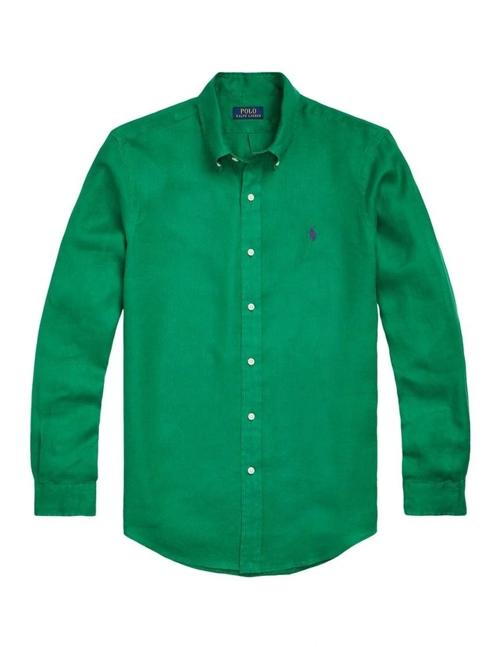 Classic Fit Linen Shirt in Green image 4