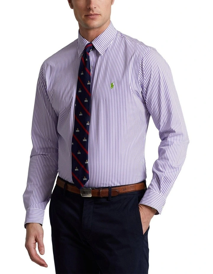 Classic Fit Striped Stretch Poplin Shirt in Purple image 1