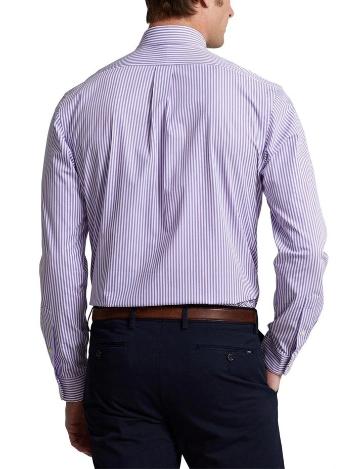 Classic Fit Striped Stretch Poplin Shirt in Purple image 2