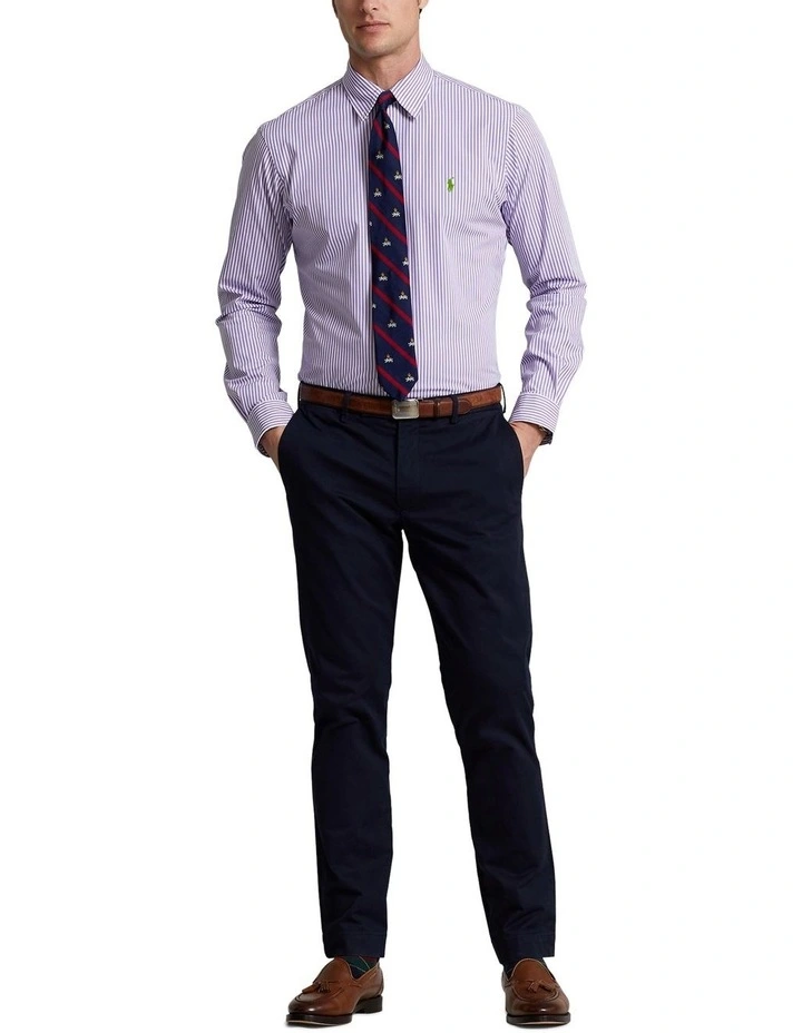 Classic Fit Striped Stretch Poplin Shirt in Purple image 3