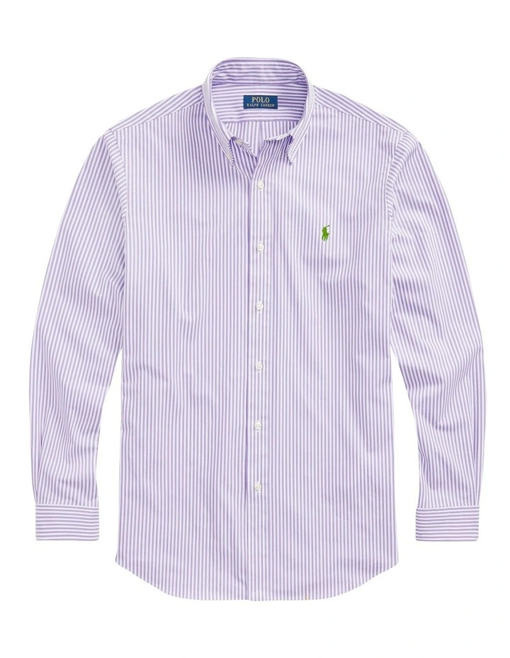 Classic Fit Striped Stretch Poplin Shirt in Purple image 4
