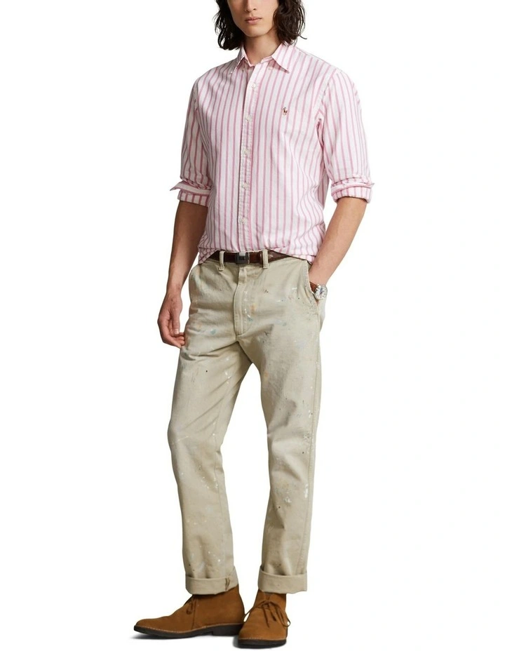 Classic Fit Striped Oxford Shirt in Pink image 3