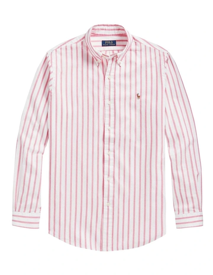 Classic Fit Striped Oxford Shirt in Pink image 4