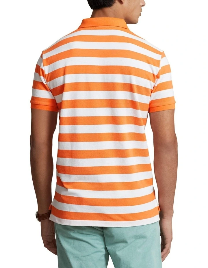 Custom Slim Fit Striped Mesh Polo Shirt in Orange image 2