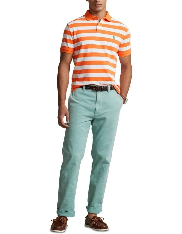 Custom Slim Fit Striped Mesh Polo Shirt in Orange image 3