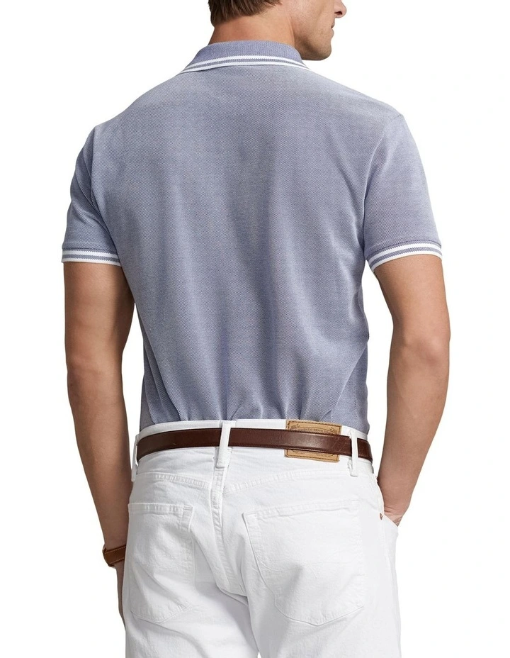 Custom Slim Fit Stretch Mesh Polo Shirt in Blue image 2