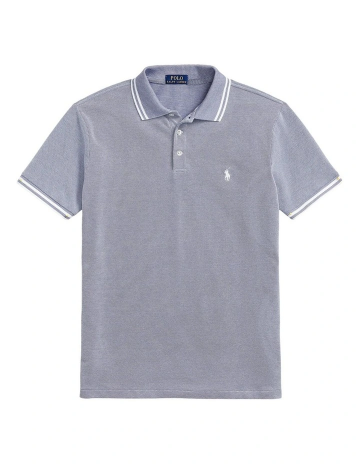 Custom Slim Fit Stretch Mesh Polo Shirt in Blue image 4