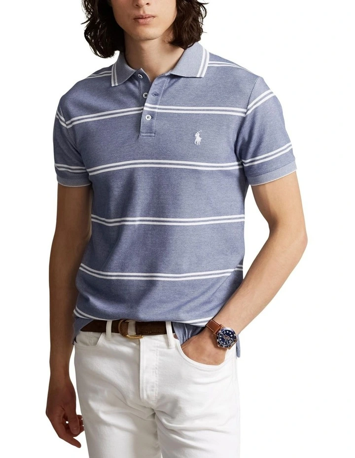 Custom Slim Fit Stretch Mesh Polo Shirt in Navy image 1
