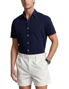 Classic Fit Seersucker Shirt in Navy