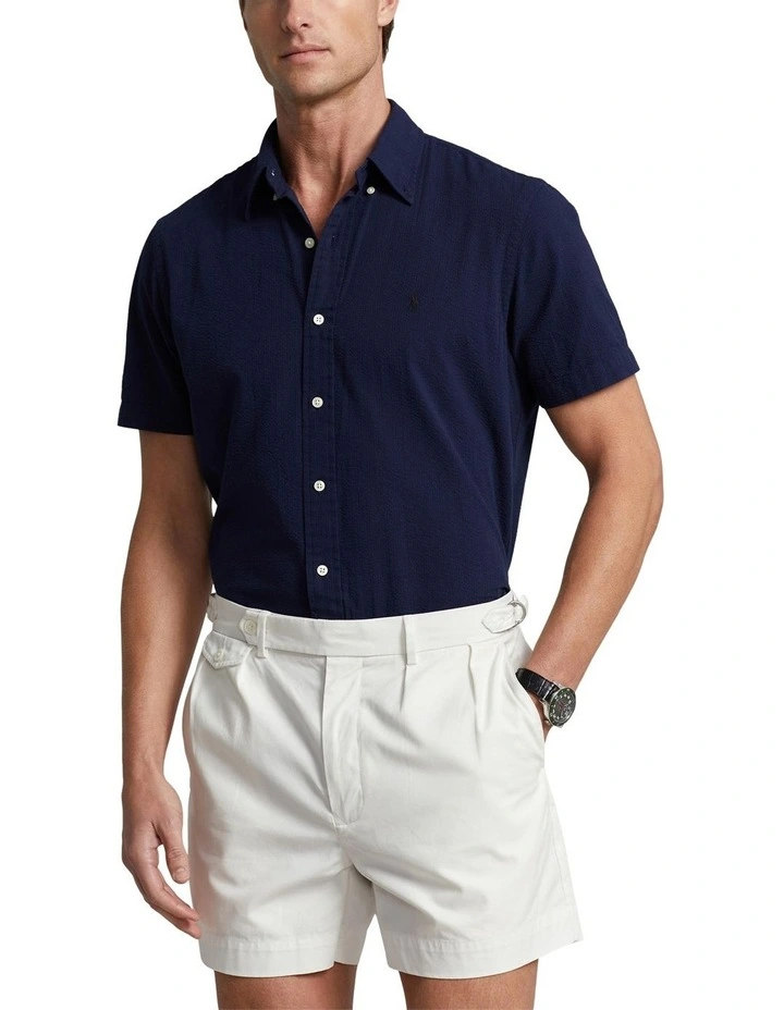 Classic Fit Seersucker Shirt in Navy image 1