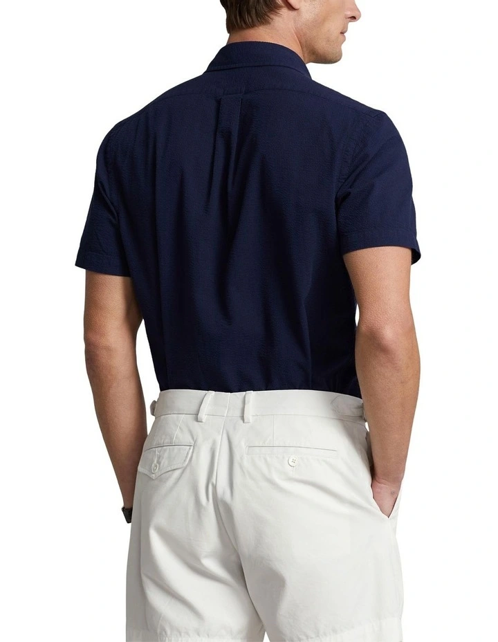 Classic Fit Seersucker Shirt in Navy image 2