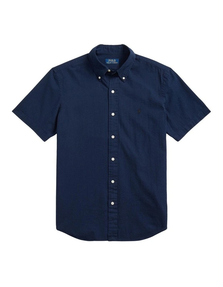 Classic Fit Seersucker Shirt in Navy image 4