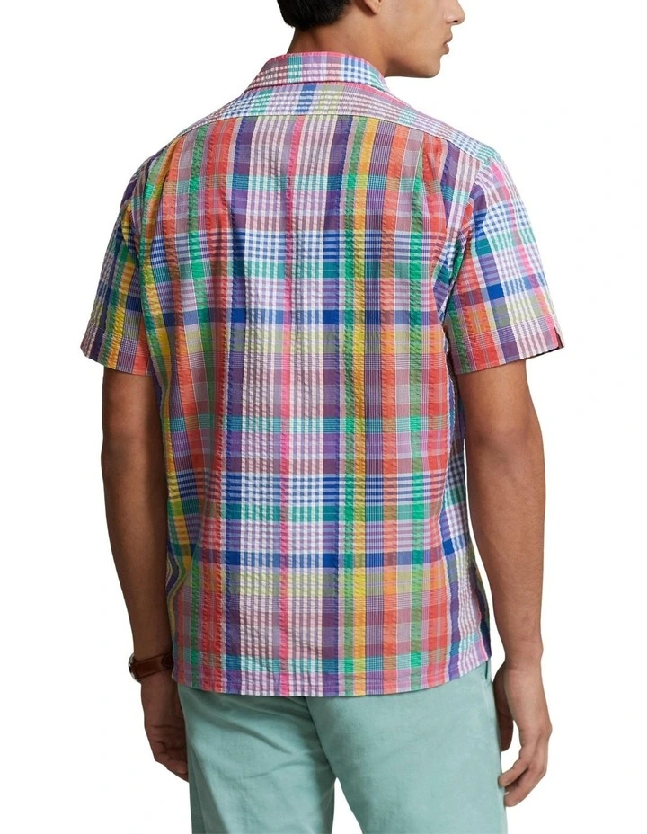 Classic Fit Plaid Seersucker Camp Shirt in Assorted image 2